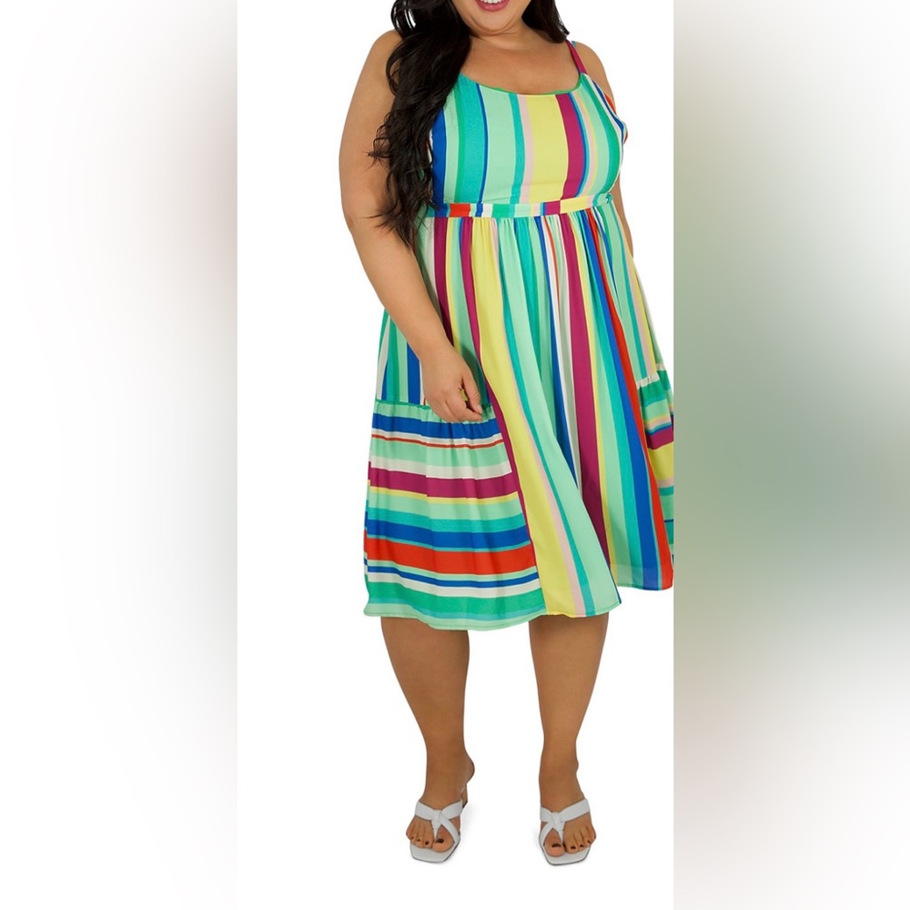 NWT Maree Pour Toi Plus Brenda Stripe Midi Dress Size 18- Bold Colors